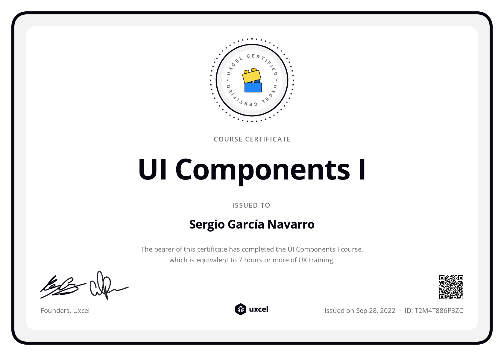 Sergio García Navarro's certificate